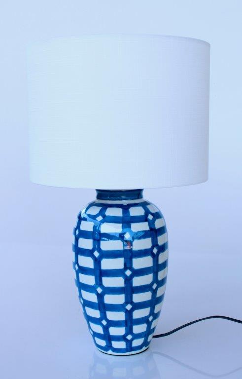 Blue & White Checked Lamp Base With Off White Shade
